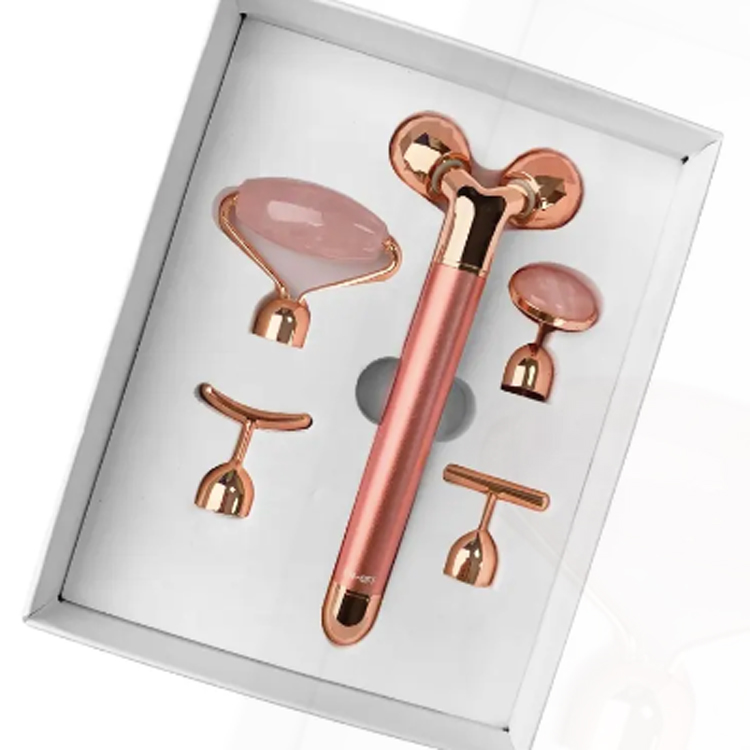 2024 การขายร้อน Rose Quartz Vibrating 5 in 1 ลูกกลิ้งหยกไฟฟ้า