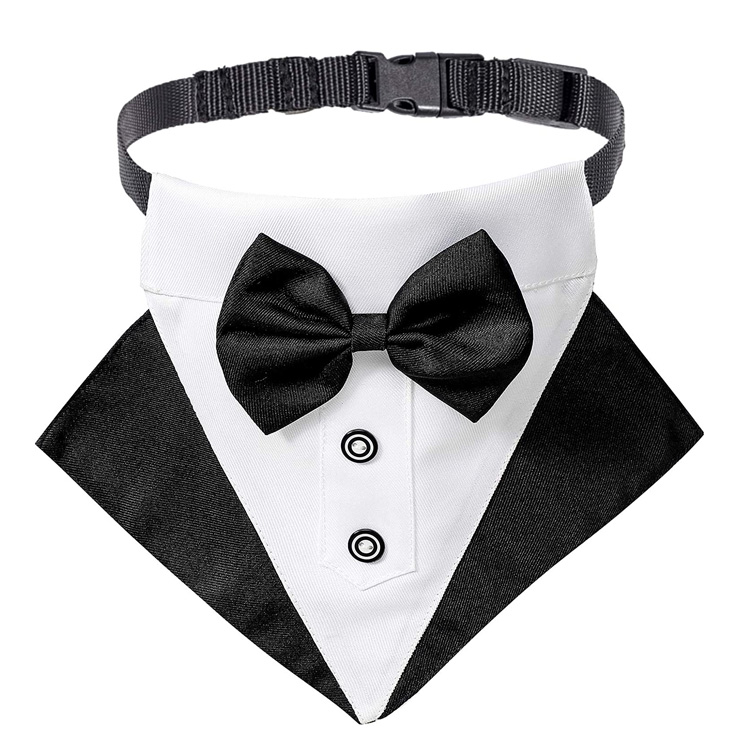 ปลอกคอผ้าพันคอสุนัขแต่งงาน Tuxedo แบบปรับได้พร้อม Bowtie