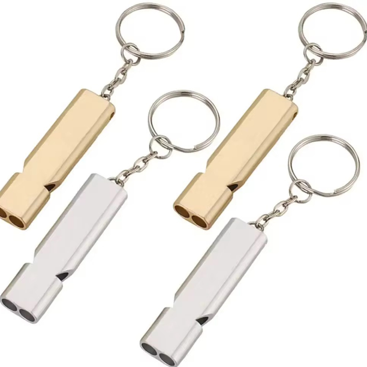 นกหวีดอลูมิเนียม Survival Whistle แบบพกพา Twin Tube Safety Key Chain