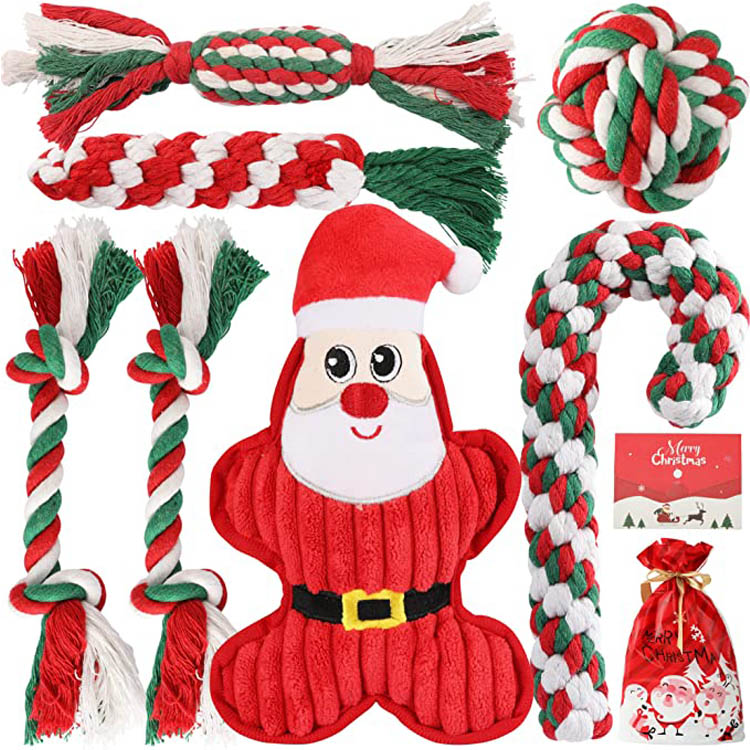 ลูกสุนัข Teething Rope Chew Christmas Dog Toy