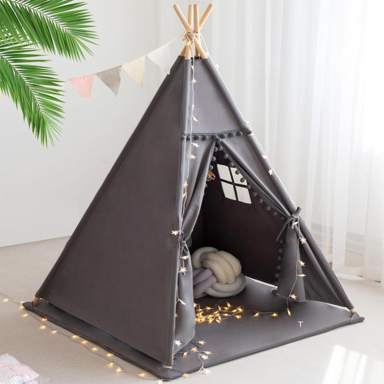 เต็นท์ผ้าใบผ้าฝ้ายสำหรับเด็กเต็นท์ Teepee สำหรับเด็กพร้อมเสื่อ