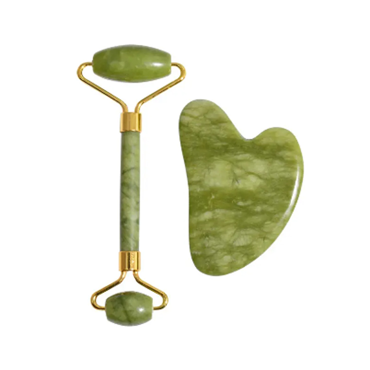 การนวดใบหน้าที่มีคุณภาพสูง Natural Gua Sha Green Jade Roller