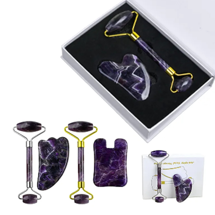Natural Amethyst Jade Roller และ Gua Sha Massager Set