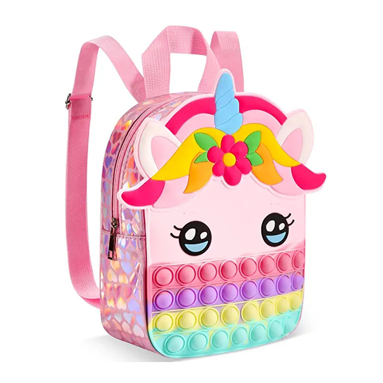 กระเป๋านักเรียนซิลิโคนสำหรับเด็กวัยหัดเดิน Unicorn Pop It Backpack