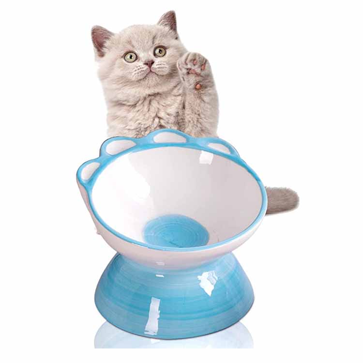 Slant Dog Feeder ชามอาหารแมวเซรามิกยกสูง